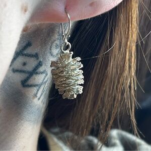 Sterling Silver 925 SUGAR PINE CONE, Seasons FALL, 3-D Drop Dangle Earrings